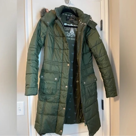BARBOUR Winterton Water Resistant Hooded Quilted Coat with Faux Fur Trim SZ 4 - Picture 2 of 7